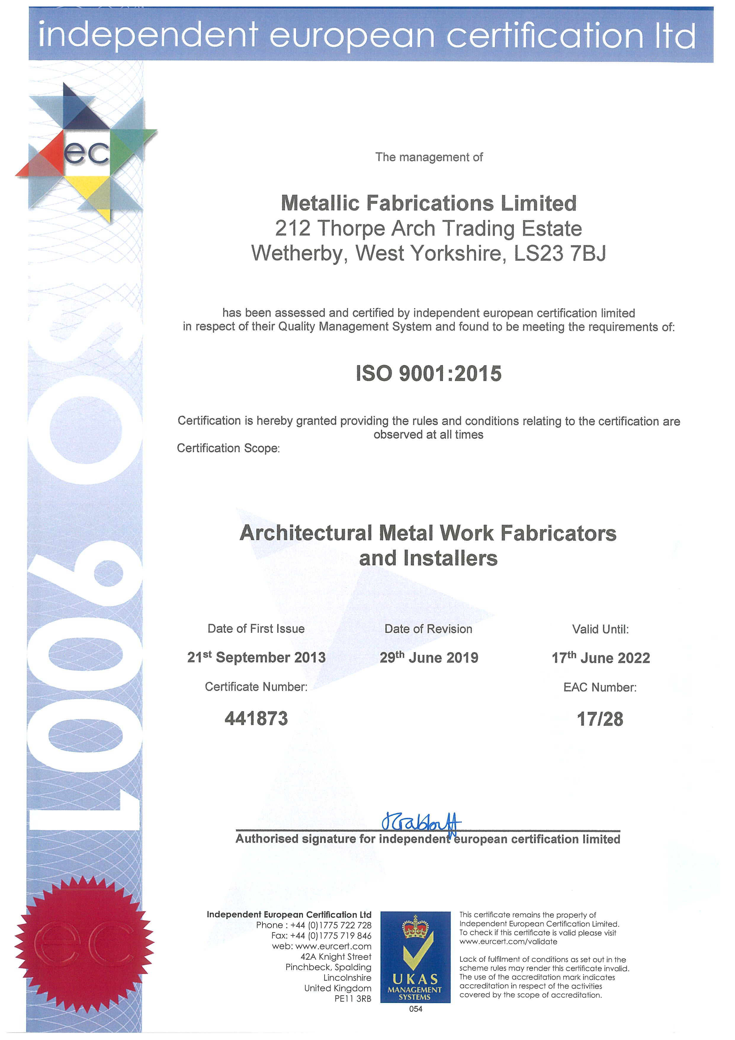 ISO 9001 Certificate 2019-2022